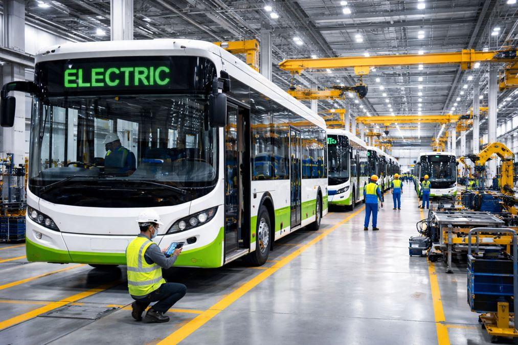 An electric bus assembly line