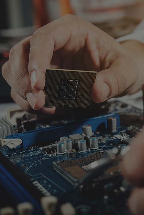 A processor being fitted to a circuit board