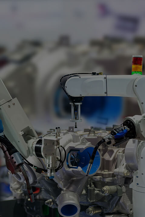 A robotic assembly cell on a production line