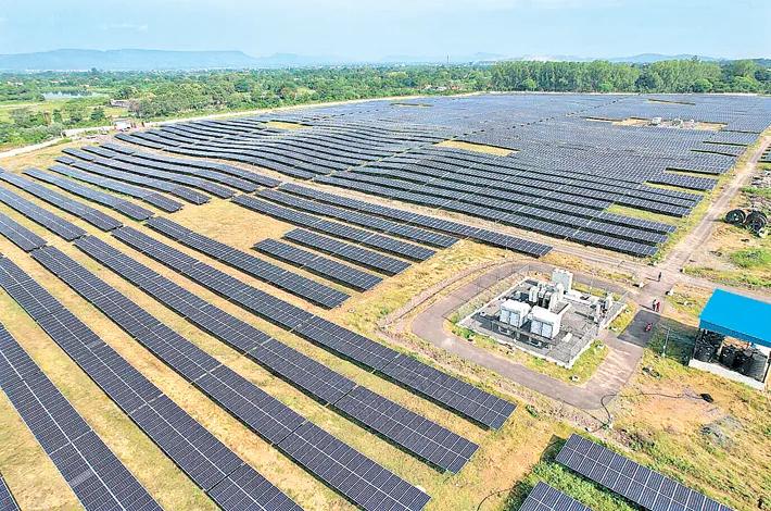 A solar farm in Telangana, seen from the air