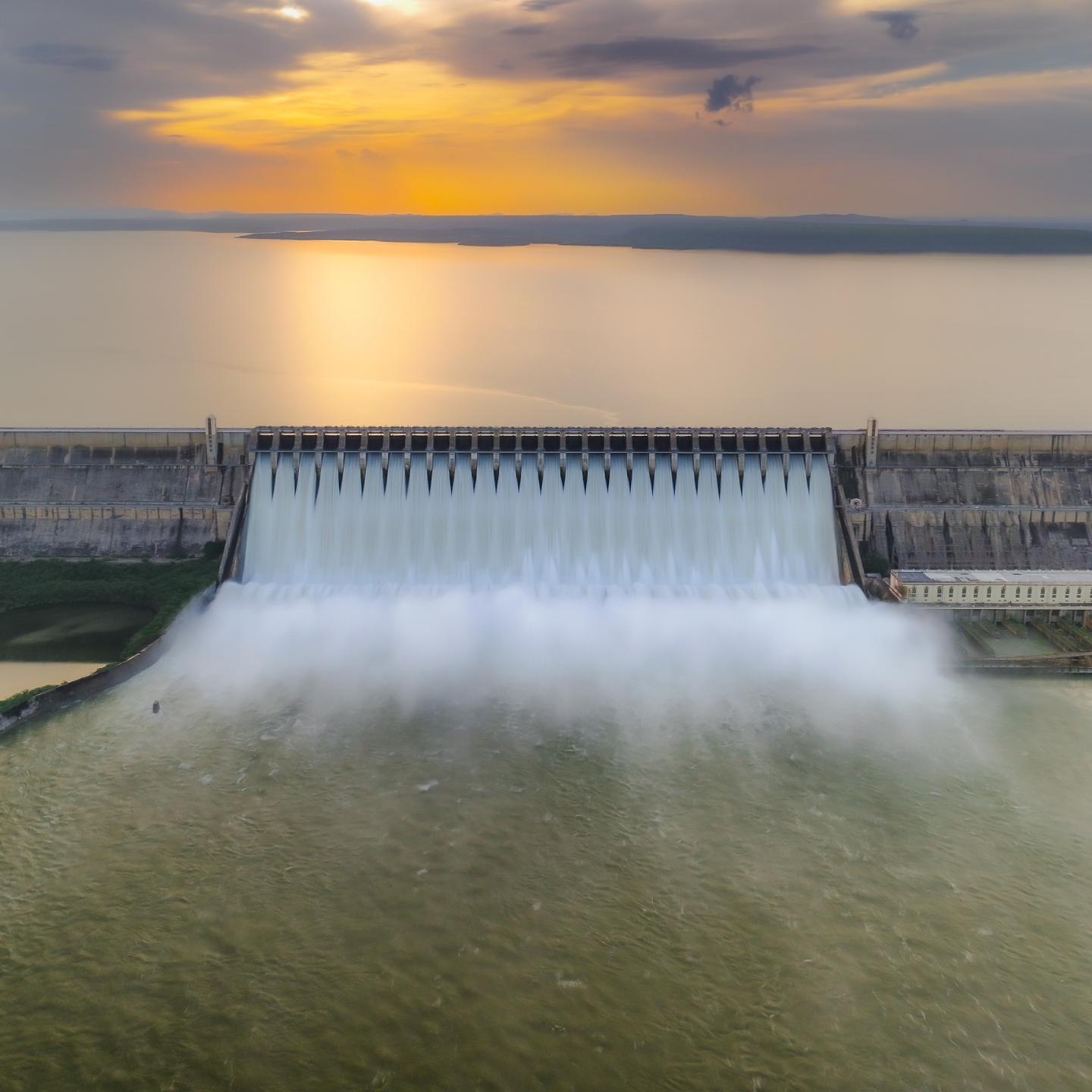Water flowing through the gates of Nagarjuna Sagar Dam