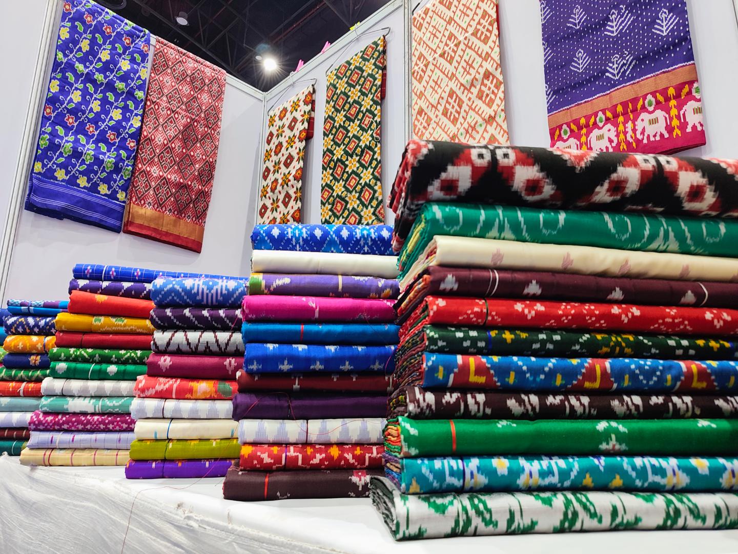 Pochampally ikat fabrics on display