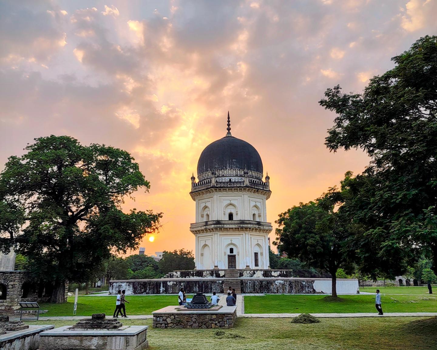 A Qutub Shahi tomb at sunset, Hyderabad