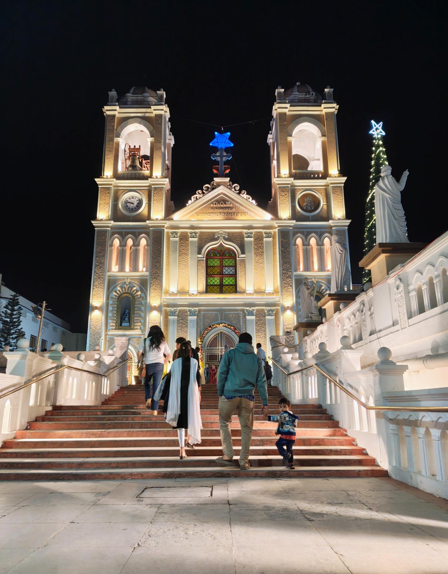 St. Joseph’s Cathedral, Abids, Hyderabad, lit at night