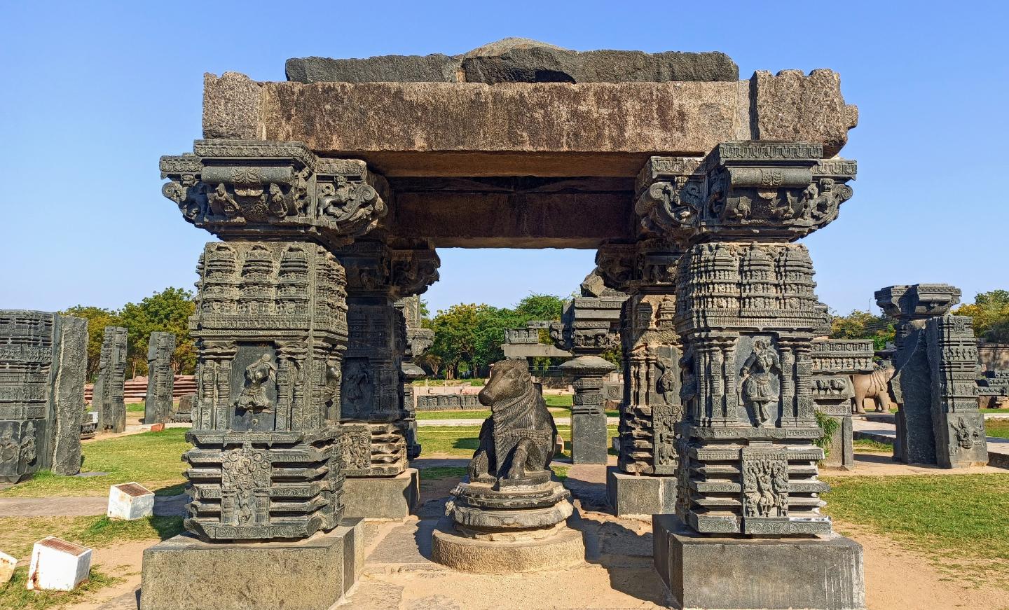 A carved stone gateway at Warangal Fort
