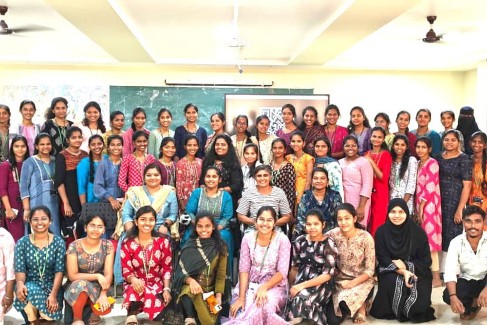 Students training on laptops through a TASK industry-academia programme in Telangana