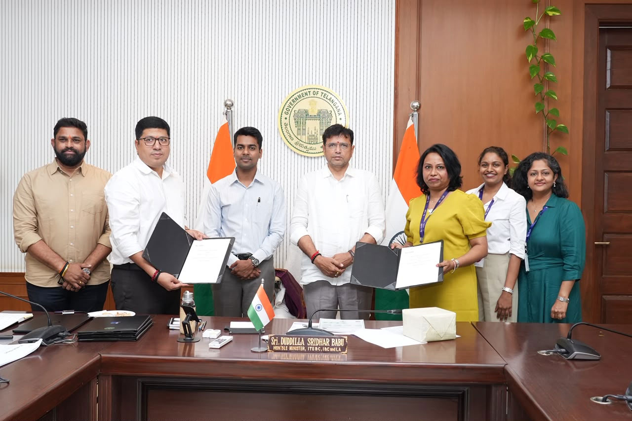 Students training on laptops through a TASK industry-academia programme in Telangana