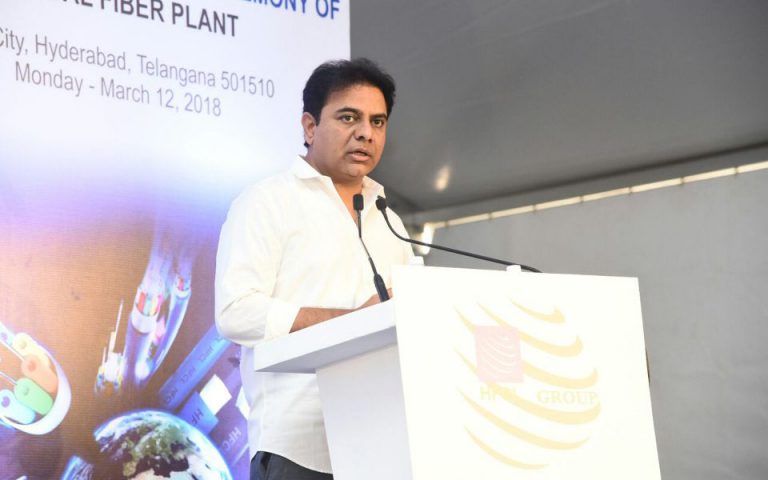 Minister-KT-Rama-Rao-at-the-foundation-stone-laying-ceremony-of-HFCL-Optical-Fiber-Plant